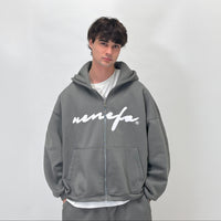 Zip Hoodie Cursive Gris (Boxy Fit)