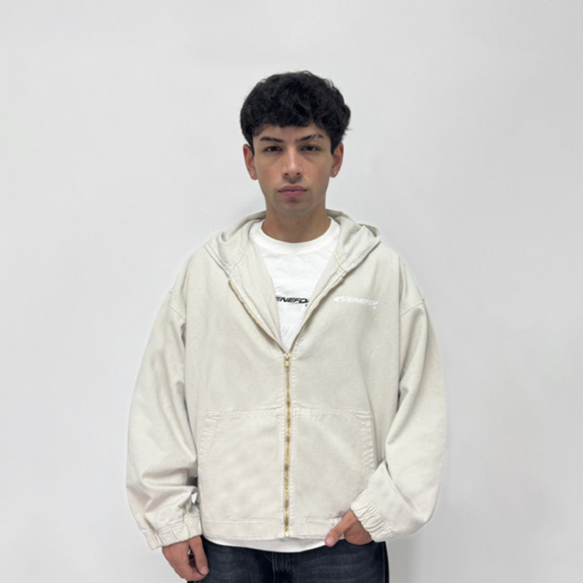 Zip Hoodie Jean Hueso (Boxy Fit)