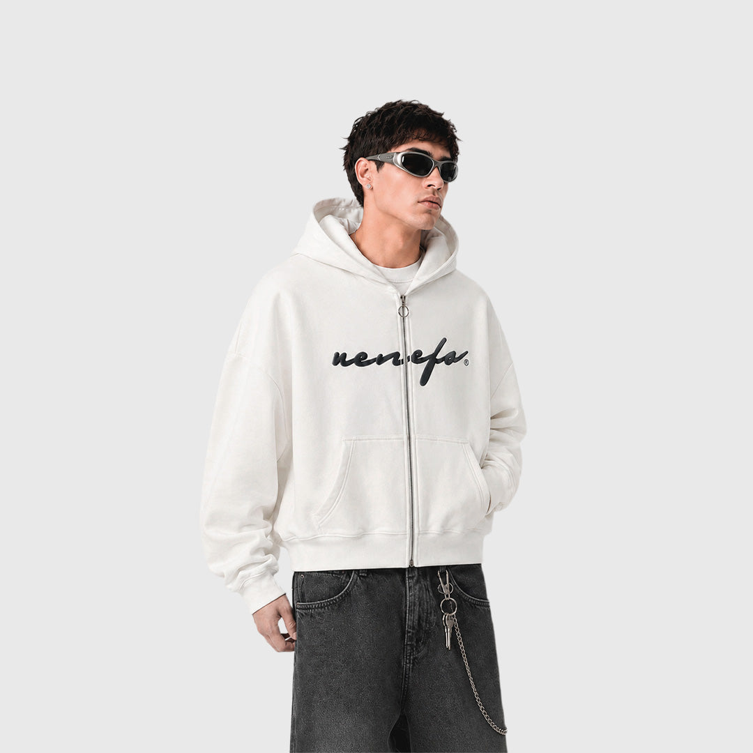 Zip Hoodie Cursive Off (Blanca)