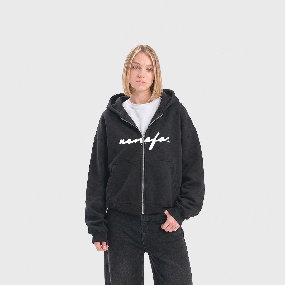 Zip Hoodie Cursive (Negra)